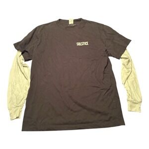Solstice Mens Layered Long Sleeve T-Shirt Brown Cream Y2K Streetwear Small